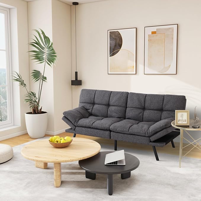 MUUEGM Futon Sofa Bed Couch - Convertible Sofa Bed, Loveseat Sleeper Sofa with Adjustable Backrest, Memory Foam Folding Futon for Living Room, Small Space, Apartment, Office, Grey - LeafyLoom