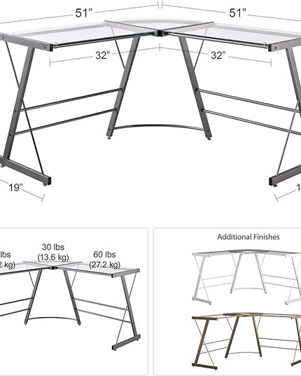 Ameriwood Home Odin Glass L-Shaped Computer Desk, Gold - LeafyLoom