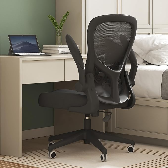 Hbada Office Chair Ergonomic Desk Chair, Office Chairs with PU Silent Wheels, Breathable Mesh Computer Chair with Adjustable Lumbar Support, Flip-up Armrests, Tilt Function, Black - LeafyLoom