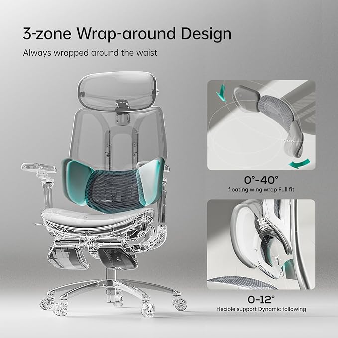 Hbada E3 Ergonomic Office Chair Ultra, Big and Tall Office Chair - with 3-Zone Dynamic Lumbar Support, 360° Mechanical Armrests, 4D Adjustable Headrest, Aluminum Alloy, Premium Mesh, Grey - LeafyLoom