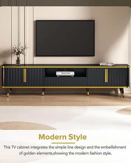 Merax Luxury Minimalism TV Stand with Open Storage Shelf, Cabinets and Drawers, Entertainment Center for Televisions Up to 85", Black - LeafyLoom