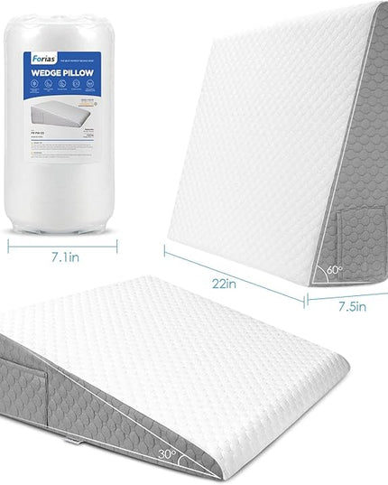 Forias 7.5" Wedge Pillow for Sleeping Bed Wedge Pillow for After Surgery Triangle Elevated Pillow Wedge for Acid Reflux Gerd Snoring Back Pain, Air Layer Removable Machine Wash Cover | Memory Foam Top - LeafyLoom