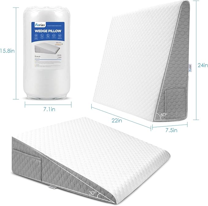 Forias 7.5" Wedge Pillow for Sleeping Bed Wedge Pillow for After Surgery Triangle Elevated Pillow Wedge for Acid Reflux Gerd Snoring Back Pain, Air Layer Removable Machine Wash Cover | Memory Foam Top - LeafyLoom
