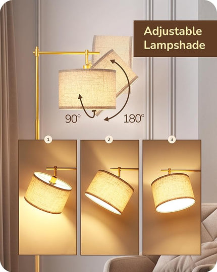 EDISHINE Dimmable Floor Lamp, Standing Lamp with Remote Control, E26 Socket, ACR Floor Lamp with Beige Shade for Bedroom, Living Room, Office, LED Bulb Included (Modern-Gold) - LeafyLoom