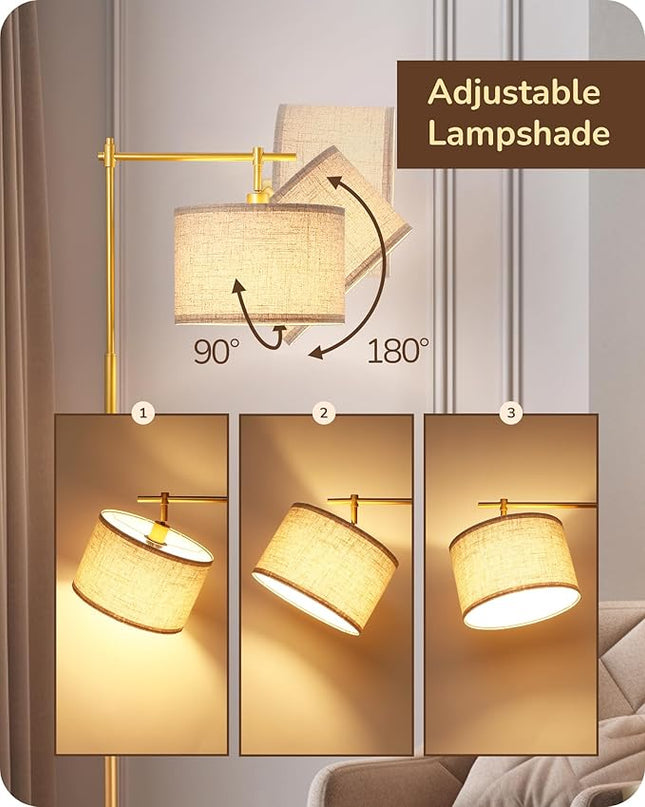EDISHINE Dimmable Floor Lamp, Standing Lamp with Remote Control, E26 Socket, ACR Floor Lamp with Beige Shade for Bedroom, Living Room, Office, LED Bulb Included (Modern-Gold) - LeafyLoom