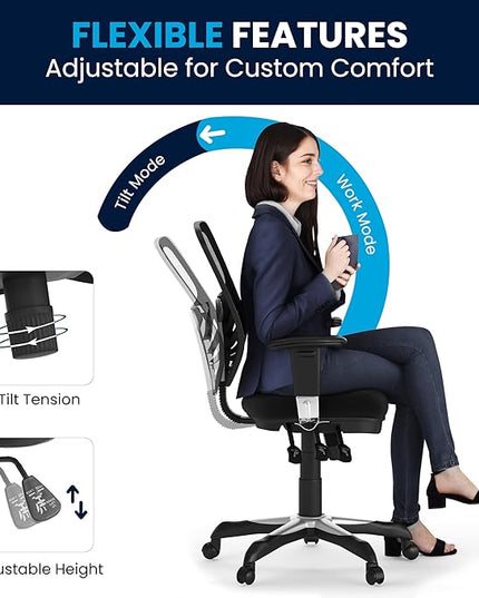 Flash Furniture Nicholas Mid-Back Black Mesh Multifunction Executive Swivel Ergonomic Office Chair with Adjustable Arms - LeafyLoom