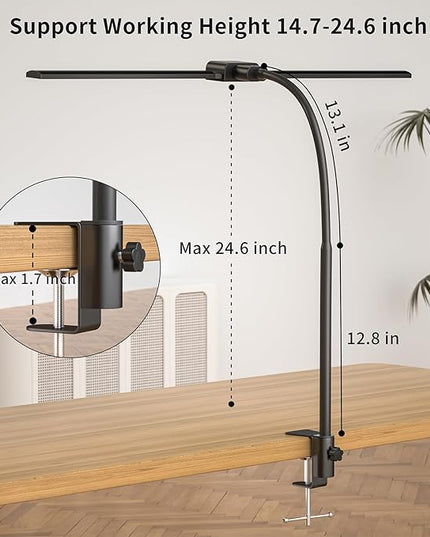 KableRika Desk lamp,Double Head LED Desk Lamp with Clamp,Architect Desk Lights for Home Office,Eye-Caring Desktop Office Lamp 4-brightness 4-Color Table Lamp for Monitor Workbench Study Reading - LeafyLoom