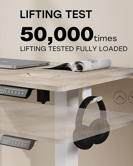 Electric Standing Desk, 48 X 24 Inches Adjustable Height Desk, Modern Sit Stand Up Desk with Splice Board and 2 Hooks, Ergonomic Rising Desk for Home Office, Oak Wood Grain - LeafyLoom