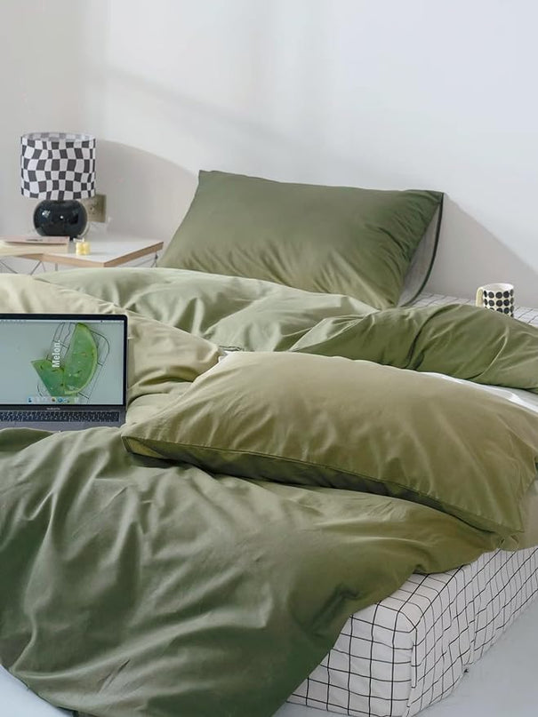Gradient Green Comforter Set Ombre White Green Bedding Set King Women Aesthetic Comforter 3 PCs Green Color Bed Comforter Set King Gradient White and Green Comforter Set King Size - LeafyLoom