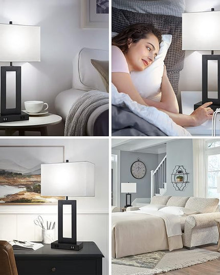 Set of 2 Modern Touch Control Table Lamps with 2 USB Ports, 22’’ Large Bedside Nightstand Lamps 3-Way Dimmable Desk Lamp With White Fabric Shade For Bedrooms Living Room Reading, 2 LED Bulbs Included - LeafyLoom