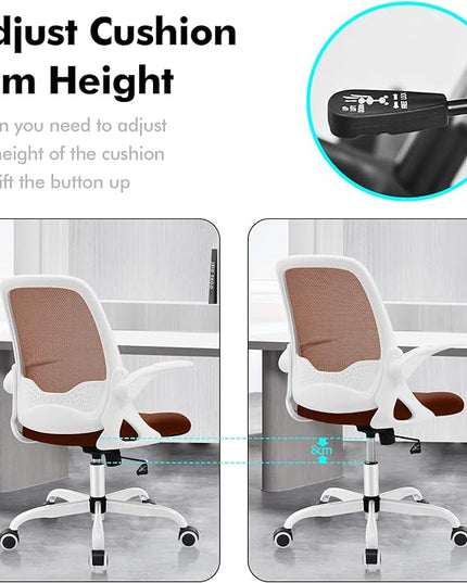 KERDOM Office Chair, Ergonomic Desk Chair, Breathable Mesh Computer Chair, Comfy Swivel Task Chair with Flip-up Armrests and Adjustable Height - LeafyLoom