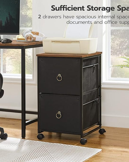 HOOBRO 2 Drawer Mobile File Cabinet, Rolling Printer Stand, Vertical Filing Cabinet, Office Cabinet, Filing Cabinet for Home Office, A4/Letter Size, Nonwovens Drawer, Black and Rustic Brown BFK20WJ01 - LeafyLoom