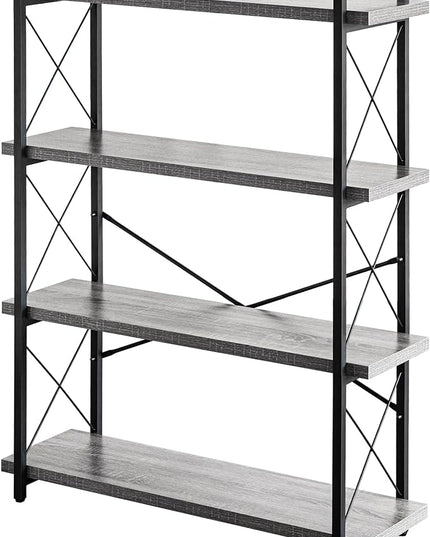 HCHQHS Bookshelf, 4-Tier Industrial Bookcase, Rustic Open Book Shelf, Freestanding Tall Bookshelves with Metal Frame - LeafyLoom