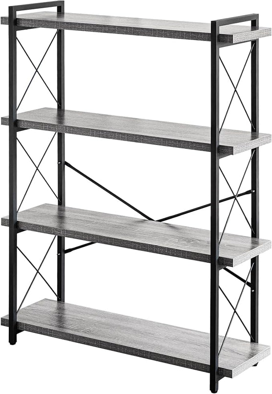 HCHQHS Bookshelf, 4-Tier Industrial Bookcase, Rustic Open Book Shelf, Freestanding Tall Bookshelves with Metal Frame - LeafyLoom