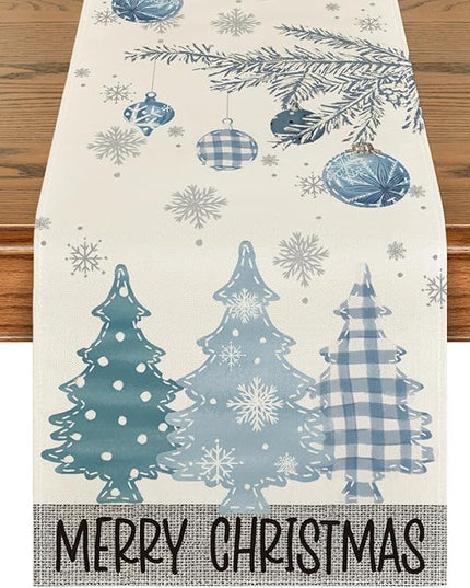 Artoid Mode Blue Pine Trees Merry Christmas Table Runner, Winter Xmas Holiday Kitchen Dining Table Decoration for Home Party Decor 13x108 Inch ArtoidMode