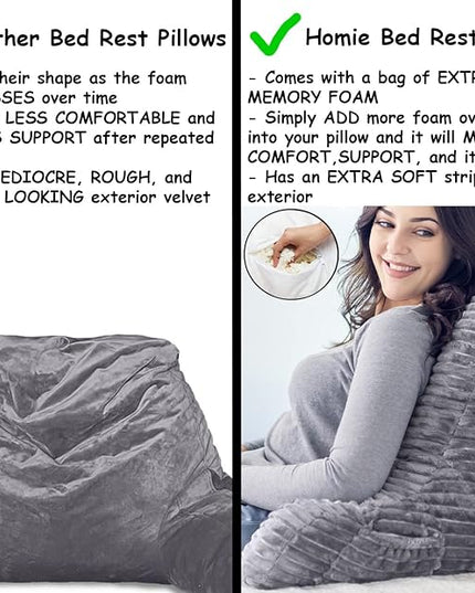 Homie Reading Pillow with Reading Light and Wrist Support, Has Arm Rests, and Back Support for Bed Rest, Lounging, Reading, Working on Laptop, Watching TV (Gray) - LeafyLoom