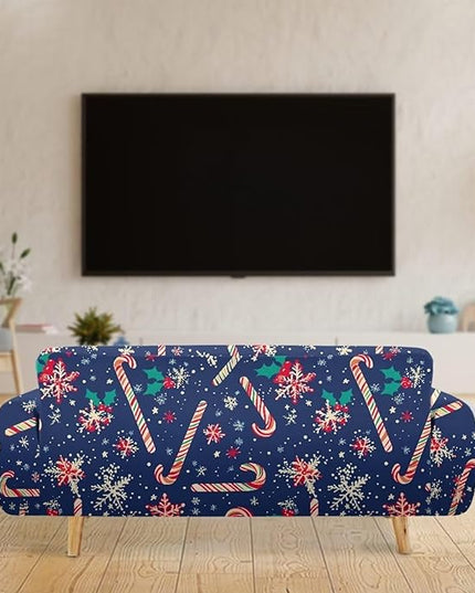 FKELYI Christmas Easy Going Stretch Sofa Slipcover Blue Candy Cane Furniture Protector Easy Going Stretch Sofa Slipcovers with Elastic Bottom XL FKELYI