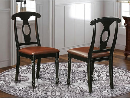East West Furniture Kenley Dining Room Faux Leather Upholstered Wood Chairs, Set of 2, Black - LeafyLoom