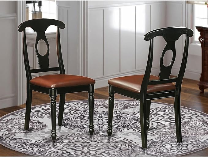 East West Furniture Kenley Dining Room Faux Leather Upholstered Wood Chairs, Set of 2, Black - LeafyLoom