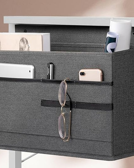 KKL Small Desk with Power Outlets and USB Port Computer Desk for Home Office Gaming Simple Modern Style Writing Desks with Storage Bag Headphone Hook, 32 inch, White - LeafyLoom