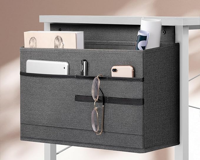 KKL Small Desk with Power Outlets and USB Port Computer Desk for Home Office Gaming Simple Modern Style Writing Desks with Storage Bag Headphone Hook, 32 inch, White - LeafyLoom
