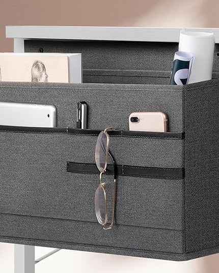 KKL Small Desk with Power Outlets and USB Port Computer Desk for Home Office Gaming Simple Modern Style Writing Desks with Storage Bag Headphone Hook, 40 inch, White - LeafyLoom