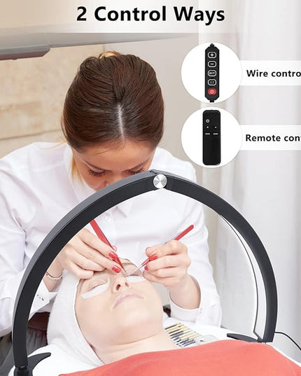 Half Moon Light for Nail Desk, 29in Half Moon Table Lamp Nail Desk Lamp with Wire Controller & Remote, Lash Light Lamp for Eyelash Extensions Tattoo PMU, 7 Cool/Warm Tones & 10 Brightness - LeafyLoom