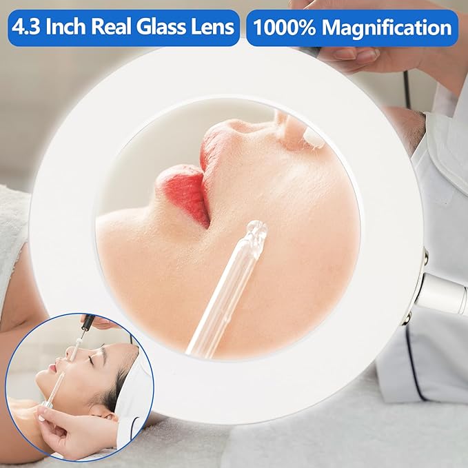 HITTI 10X Magnifying Glass with Light and Clamp, Hands Free Magnifying Floor Lamp with Flexible Gooseneck, 3 Color Stepless Dimmable LED Lighted Magnifier Light Stand for Esthetician Craft Close Works - LeafyLoom