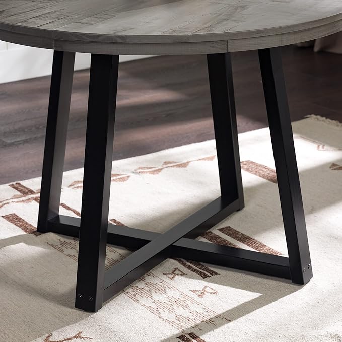 Walker Edison Rustic Solid Wood Distressed Round Kitchen Dining Room Table, 42 Inch, Grey - LeafyLoom