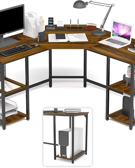 Elephance L-Shaped Desk with Shelves, Computer Corner Desk, Home Office Writing Workstation, Gaming Desk PC Laptop Table with Storage - LeafyLoom