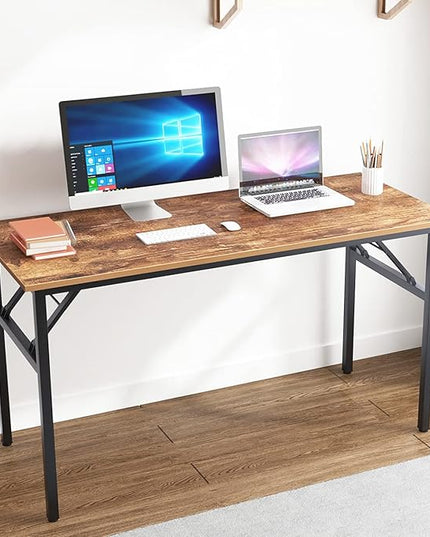 SogesGame Computer Desk,55 Inch Modern Simple Style Folding Tables,Home Office Writing Desk, Space Saving Foldable Table, No Install Needed, Retro Black - LeafyLoom