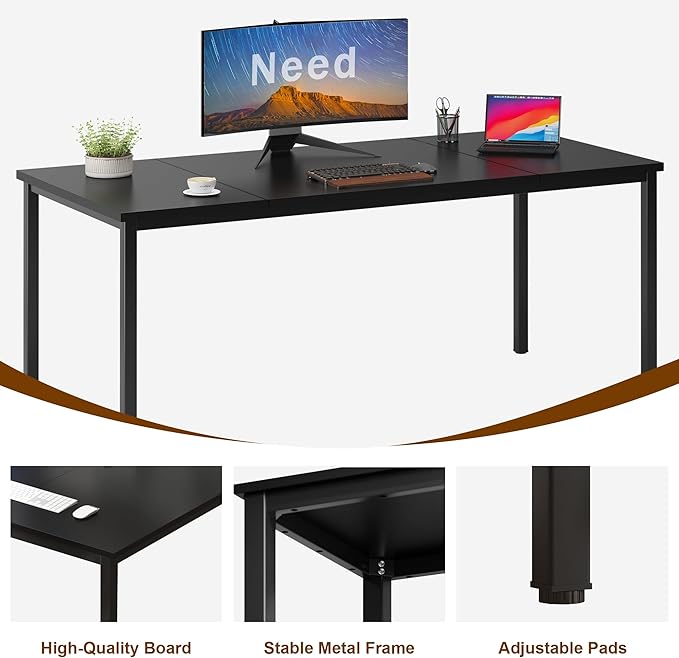 Need 70.8 Inch Executive Office Desk, Large Stylish Computer Desk, Simple Study Writing Desk, Workstation Business Furniture for Home Office, Black - LeafyLoom