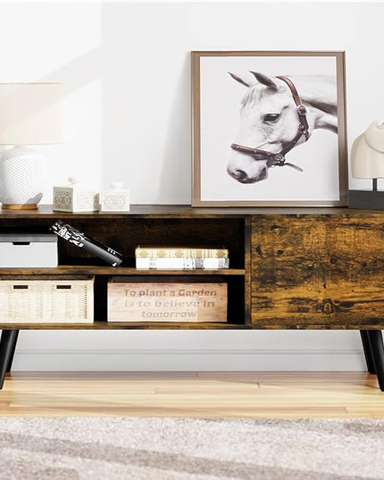 Shintenchi Mid Century Modern TV Stand for TVs up to 55 inches, Wood TV Console Table Media Cabinet with Storage, Entertainment Center for Living Room Bedroom, Rustic Brown - LeafyLoom