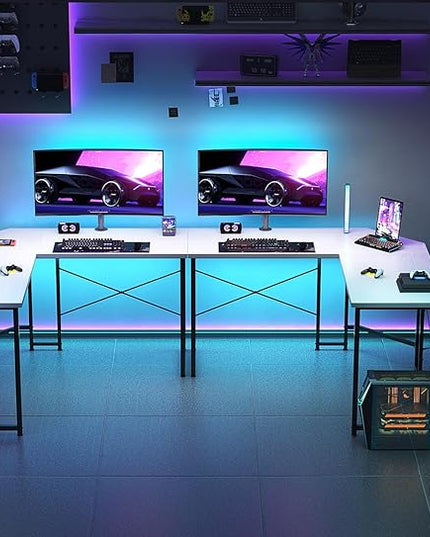 Casaottima 47 inch L Shaped Gaming Desk with Monitor Stand, Corner Desk Gaming Table for Home Office, Computer Desk Sturdy Writing Workstation for Small Space, White - LeafyLoom