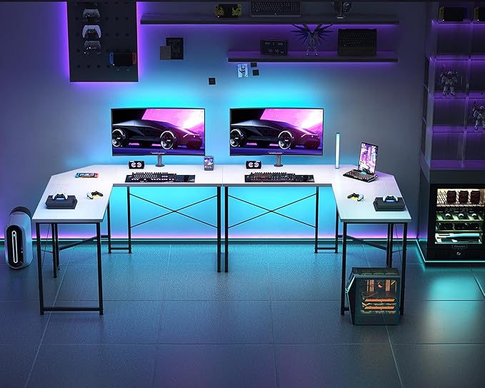 Casaottima 47 inch L Shaped Gaming Desk with Monitor Stand, Corner Desk Gaming Table for Home Office, Computer Desk Sturdy Writing Workstation for Small Space, White - LeafyLoom