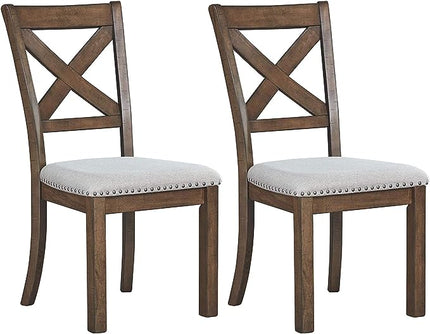 Signature Design by Ashley Moriville Modern Farmhouse 19" Upholstered Dining Room Chair, 2 Count, Brown - LeafyLoom