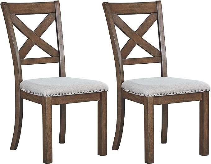 Signature Design by Ashley Moriville Modern Farmhouse 19" Upholstered Dining Room Chair, 2 Count, Brown - LeafyLoom
