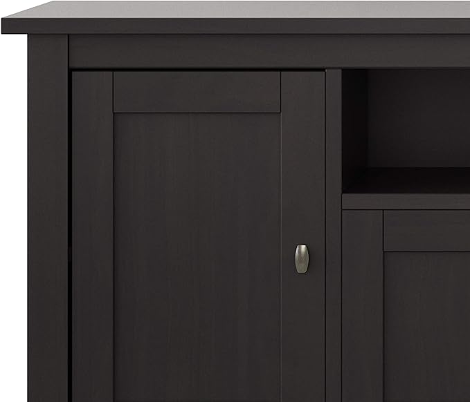 SIMPLIHOME Warm Shaker SOLID WOOD 72 Inch Wide Universal TV Media Stand Transitional with Storage, For Flat Screen TVs up to 80 Inches in Hickory Brown, For the Living Room Entertainment Center - LeafyLoom
