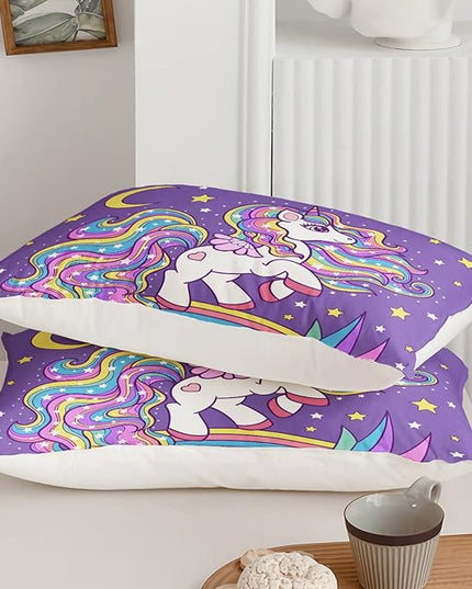 Unicorn Comforter King Size,Rainbow Unicorn Comforter Set for Kids Teens Girls,3Pcs Bedding Set Printed Comforter with 2 Pillowcases,Down Alternative,Soft and Lightweight(Purple，King Size) - LeafyLoom