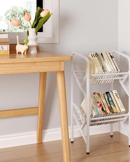 Bookshelf Storage Shelf Bookcase Freestanding Storage Stand Book Organizer for Living Room, Bedroom, Kitchen, Rust Resistance,Easy Assembly Multi-Functional Organizer (2 Tiers, White) - LeafyLoom