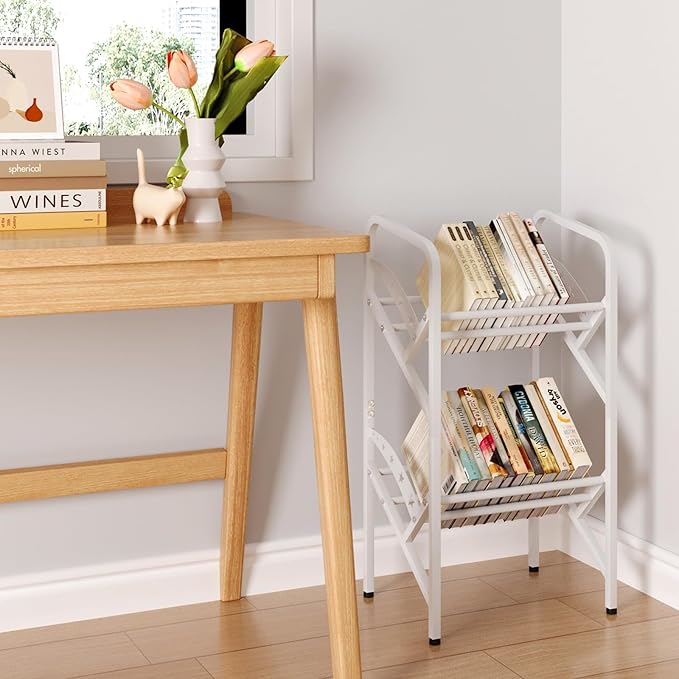 Bookshelf Storage Shelf Bookcase Freestanding Storage Stand Book Organizer for Living Room, Bedroom, Kitchen, Rust Resistance,Easy Assembly Multi-Functional Organizer (2 Tiers, White) - LeafyLoom