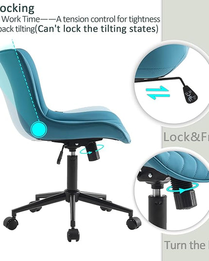 YOUTASTE Office Chair with Wheels Modern Armless Desk Chair, Adjustable Swivel Rolling Computer Task Chair, Faux Leather Sewing Chairs with Ergonomic Rocking Back Gaming Chair, Bright Blue - LeafyLoom