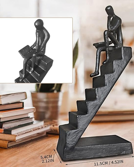 Jalunth Bookshelf Bookcase Aesthetic Decoration Art Sculptures Home Decor Book Shelf Case Modern Accents Figurine Reading Metal Decorative Ideas Objects Accessories Library Office Steel Statue Gifts - LeafyLoom