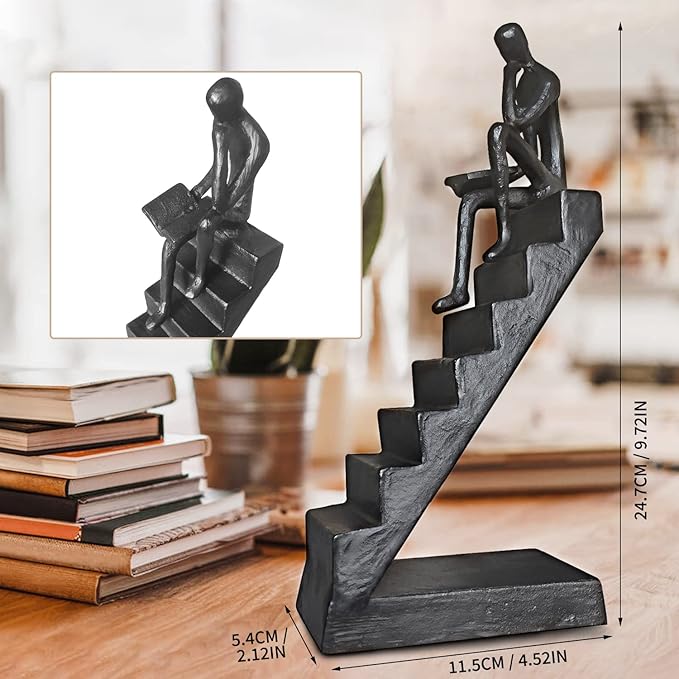 Jalunth Bookshelf Bookcase Aesthetic Decoration Art Sculptures Home Decor Book Shelf Case Modern Accents Figurine Reading Metal Decorative Ideas Objects Accessories Library Office Steel Statue Gifts - LeafyLoom