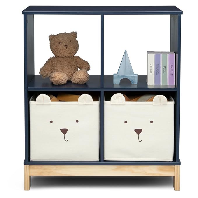 Delta Children babyGap Graham 4-in-1 Convertible Crib with Storage Drawer + Brannan Bear Bookcase with Bins + Brannan Bear Wall Shelf with 4 Hooks, Navy/Light Blue (Bundle) - LeafyLoom