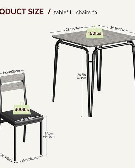 Dining Table for 2, Small Table and Chairs Set of 2, Square Dinette Set for 2, Dinner Table Set, 3 Piece Kitchen & Dining Room Sets for Small Space, Apartment (Gray, Dining Table with 2 Chairs) - LeafyLoom
