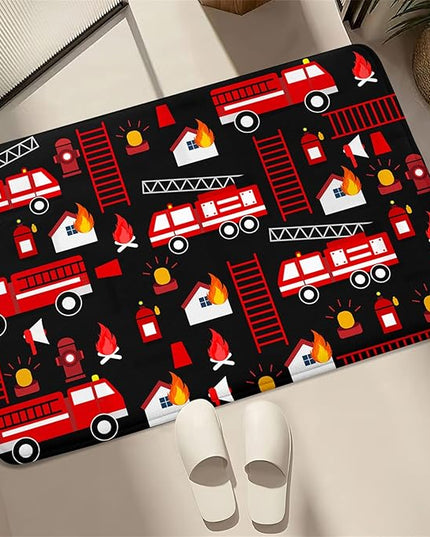 Car Play Rug Fire Fighting Truck Area Rug Car Rug Play Mat Kids Rugs for Playroomcar Rug for Boys Room Carpet Floor Mat for Bedroom Living Room,Black 2'×3' - LeafyLoom