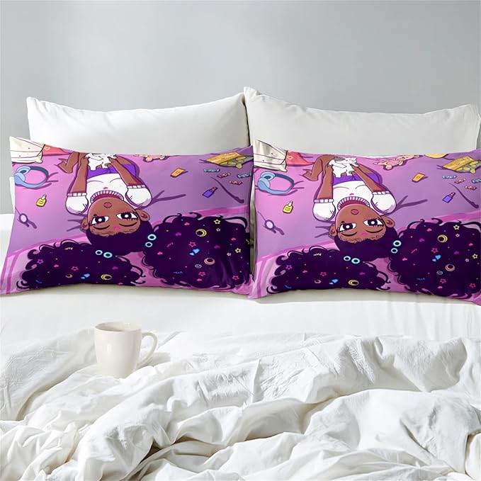 Girls Black Girls Comforter Sets for Teen Kids Adults African American Queen Size African American Girl Comforter Set for Girls Bedroom Cute Black Girls Bedding Set 1 Comforter 2 Pillowcases - LeafyLoom