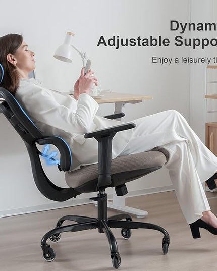 Ergonomic Office Chair - Mesh Office Chair High Back, Rolling Desk Chair, Executive Swivel Chair, Computer Chair with 3D Adjustable Armrest, 3D Lumbar Support, Blade Wheels, Adjustable Headrest - LeafyLoom
