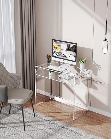 Acrylic Desk Laptop Study Table Home Office Console Table Entrance Table, 33.5'' x 15.7'' x 29.5'' (Clear) - LeafyLoom